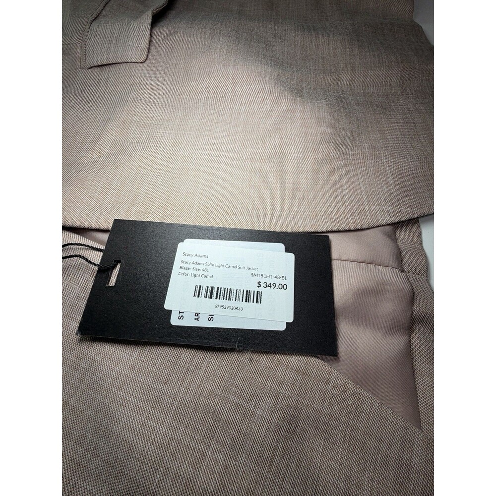 $349 NWT Stacy Adams Suit Jacket Blazer And Vest Size 48L Solid Light Carmel New - Picture 4 of 10